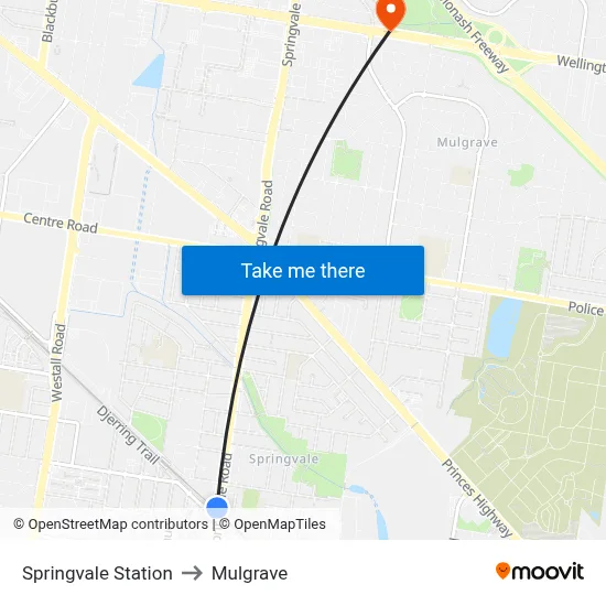 Springvale Station to Mulgrave map