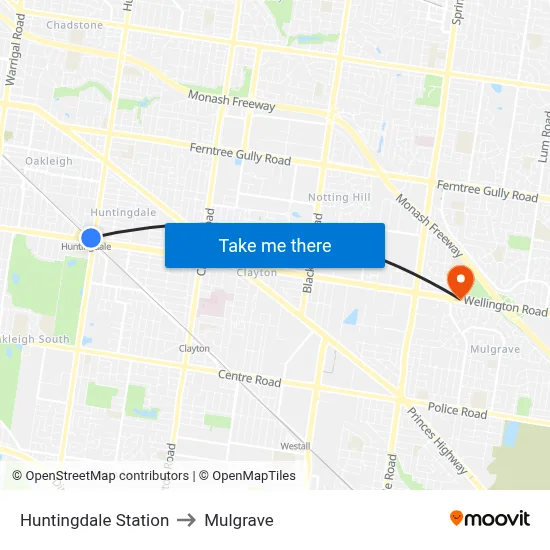 Huntingdale Station to Mulgrave map