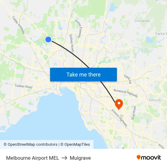 Melbourne Airport MEL to Mulgrave map
