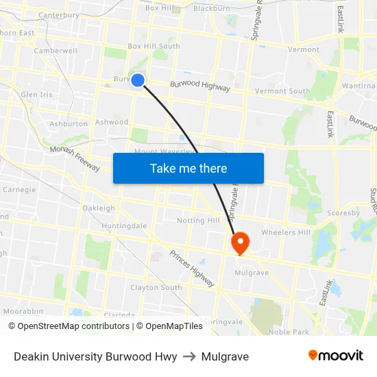 Deakin University Burwood Hwy to Mulgrave map