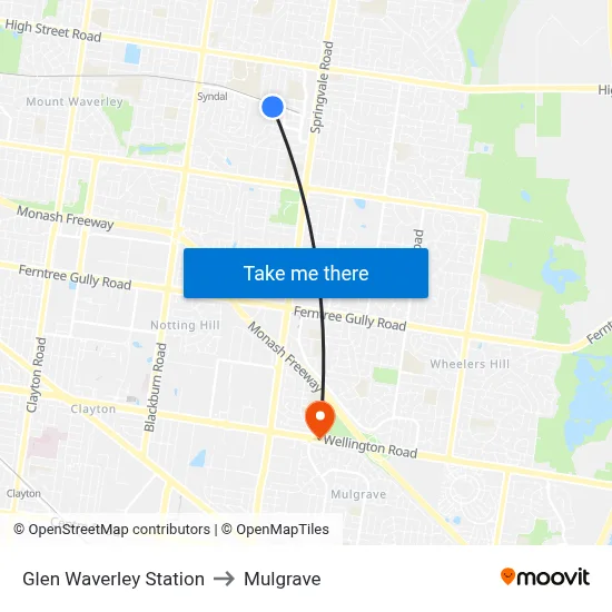 Glen Waverley Station to Mulgrave map