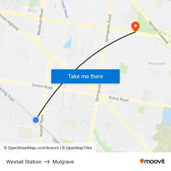 Westall Station to Mulgrave map