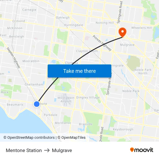 Mentone Station to Mulgrave map