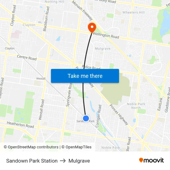 Sandown Park Station to Mulgrave map