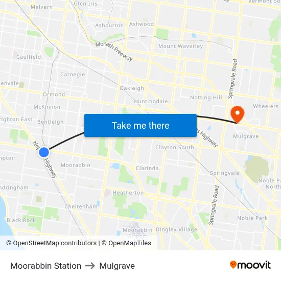 Moorabbin Station to Mulgrave map