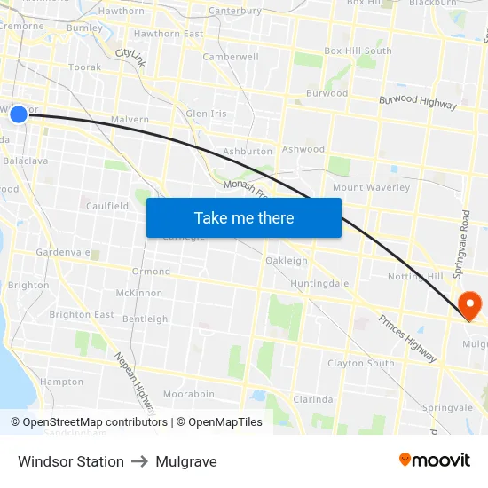 Windsor Station to Mulgrave map