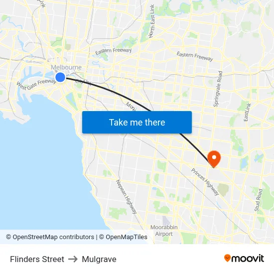 Flinders Street to Mulgrave map