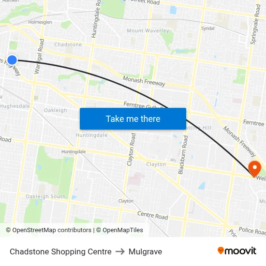 Chadstone Shopping Centre to Mulgrave map