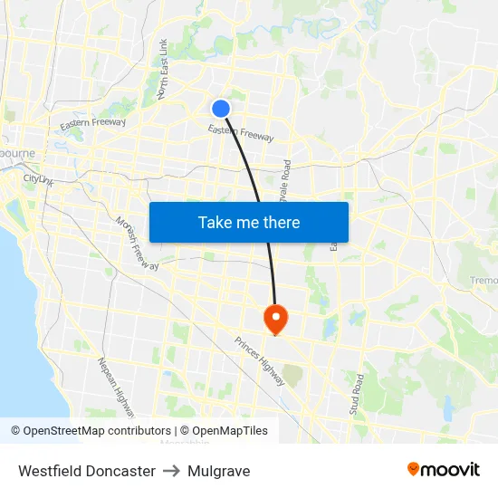 Westfield Doncaster to Mulgrave map