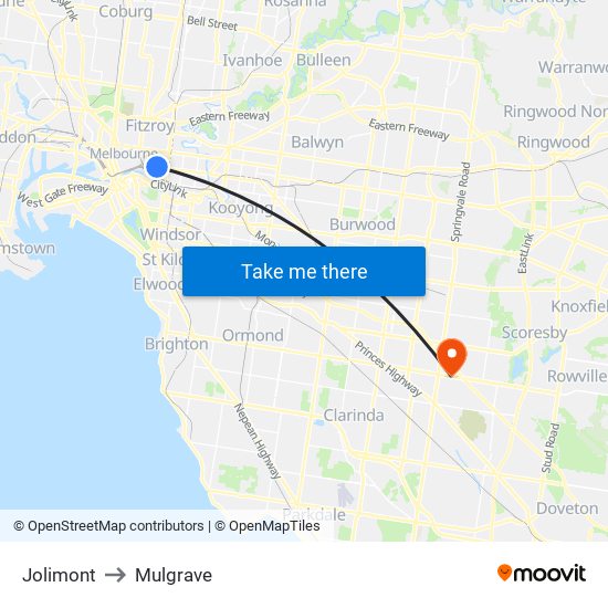 Jolimont to Mulgrave map