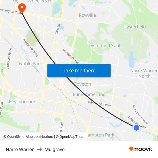 Narre Warren to Mulgrave map