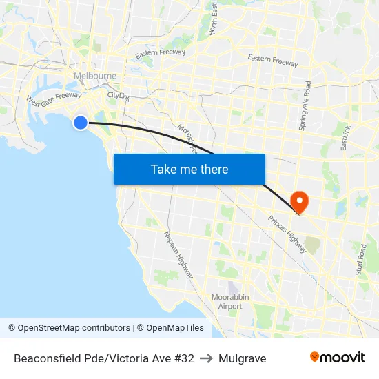 Beaconsfield Pde/Victoria Ave #32 to Mulgrave map