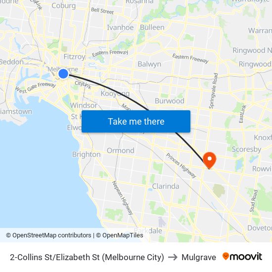 2-Collins St/Elizabeth St (Melbourne City) to Mulgrave map