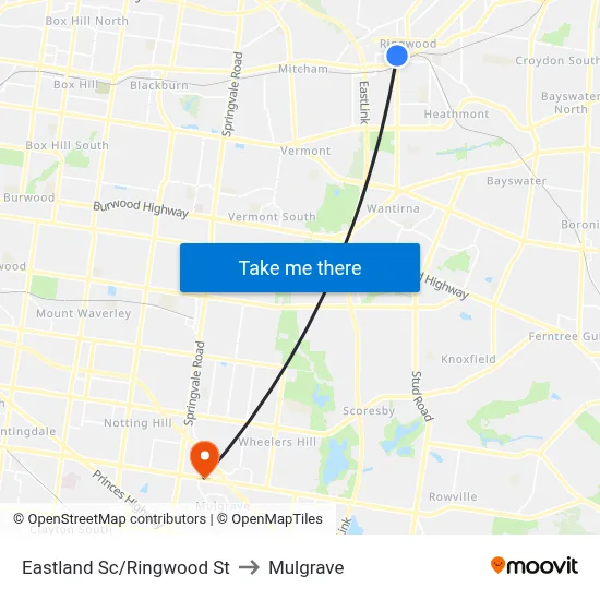 Eastland Sc/Ringwood St to Mulgrave map