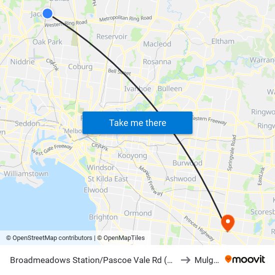 Broadmeadows Station/Pascoe Vale Rd (Broadmeadows) to Mulgrave map