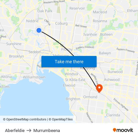 Aberfeldie to Murrumbeena map