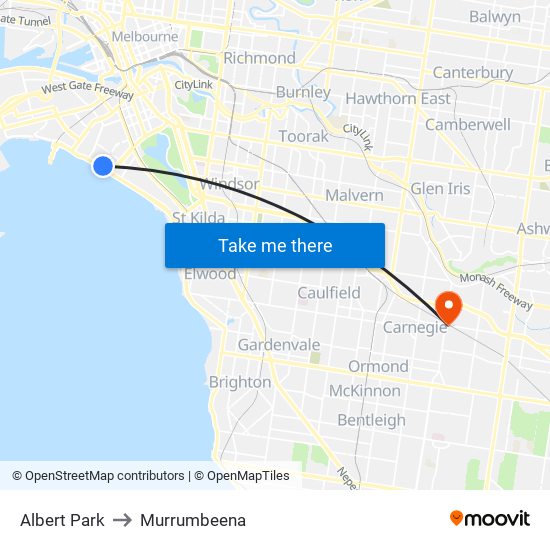 Albert Park to Murrumbeena map