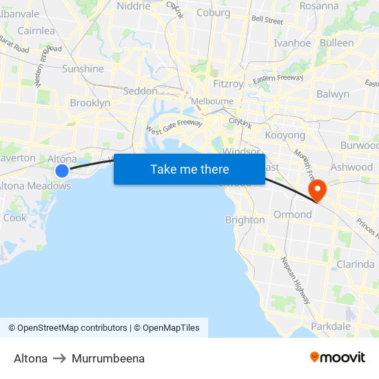 Altona to Murrumbeena map