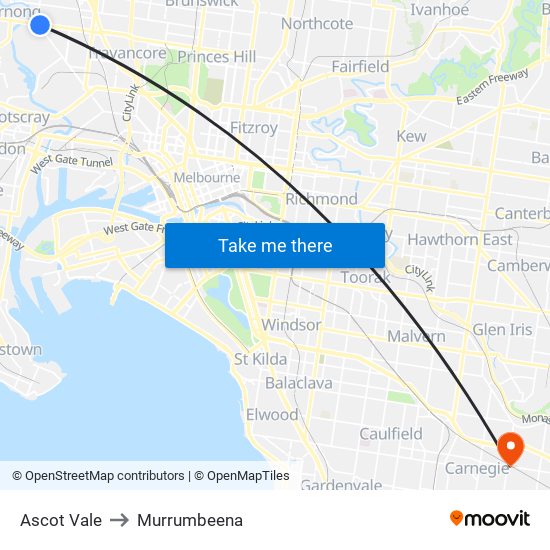 Ascot Vale to Murrumbeena map