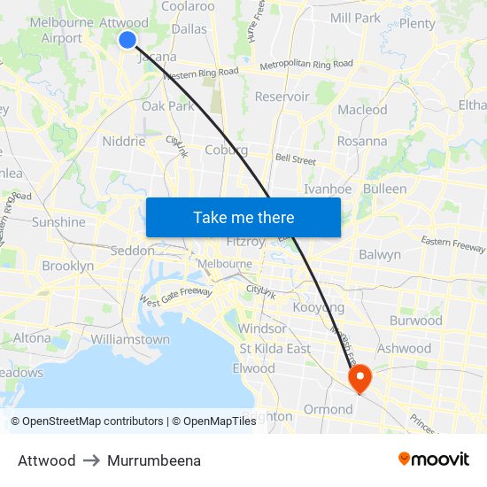 Attwood to Murrumbeena map