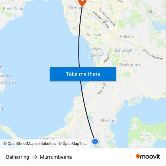 Balnarring to Murrumbeena map