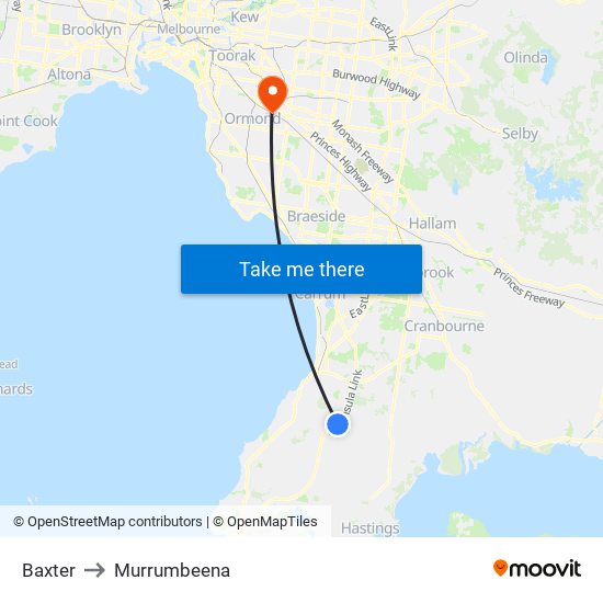 Baxter to Murrumbeena map