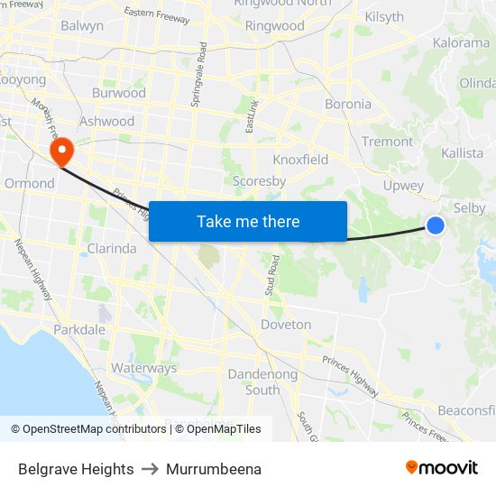 Belgrave Heights to Murrumbeena map