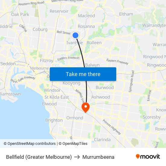 Bellfield (Greater Melbourne) to Murrumbeena map