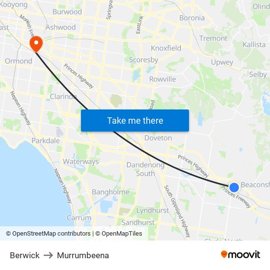 Berwick to Murrumbeena map