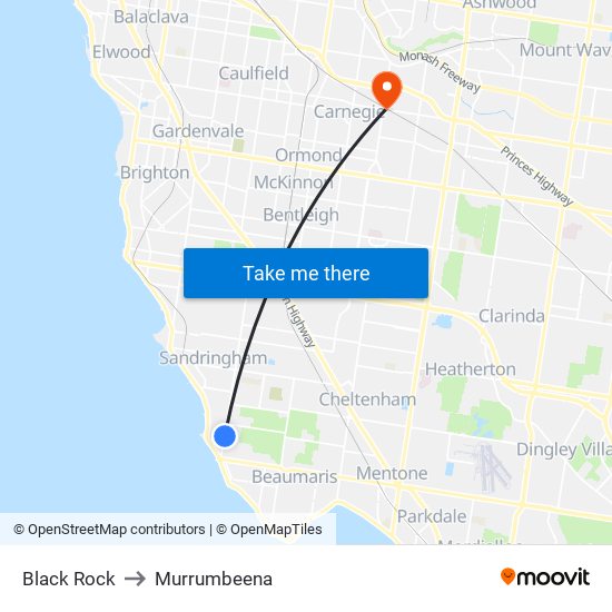 Black Rock to Murrumbeena map