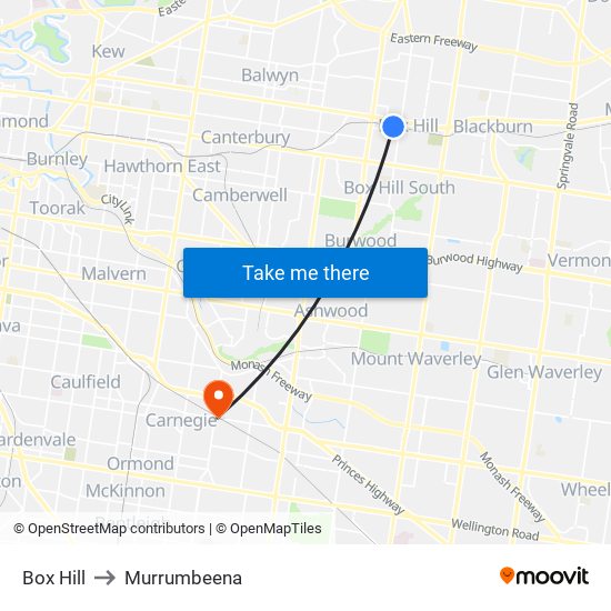 Box Hill to Murrumbeena map