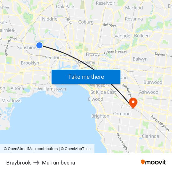 Braybrook to Murrumbeena map