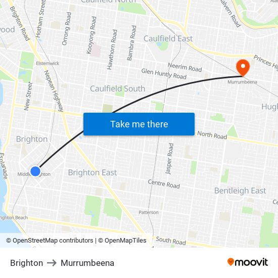 Brighton to Murrumbeena map