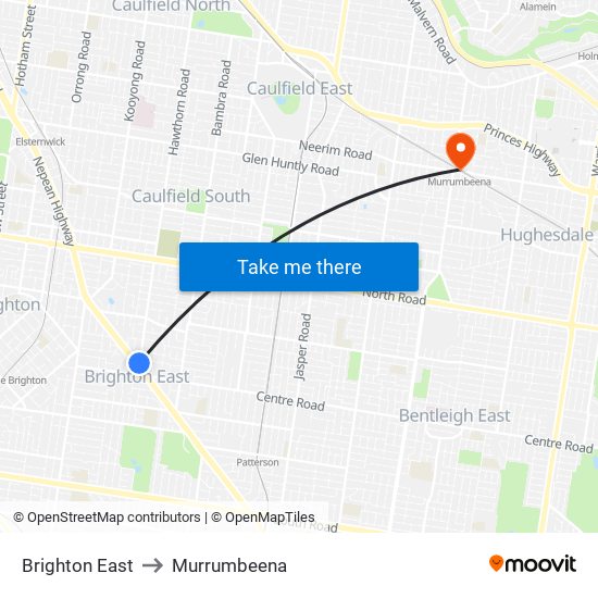 Brighton East to Murrumbeena map