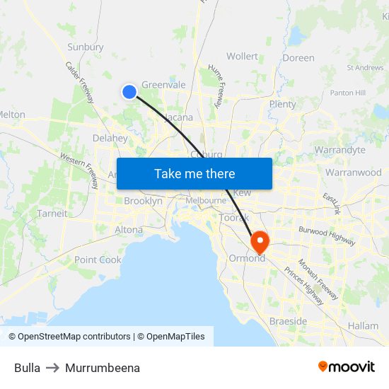 Bulla to Murrumbeena map