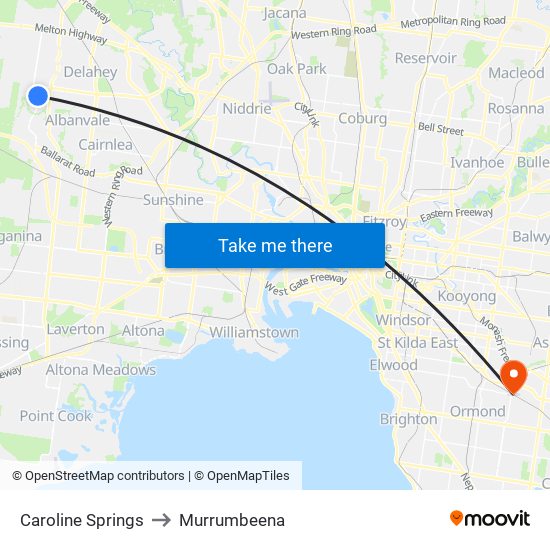 Caroline Springs to Murrumbeena map