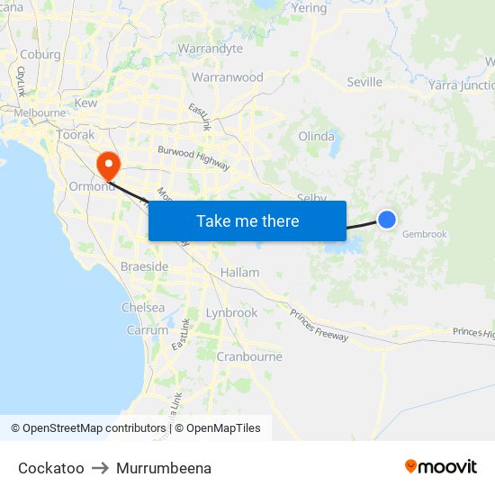 Cockatoo to Murrumbeena map