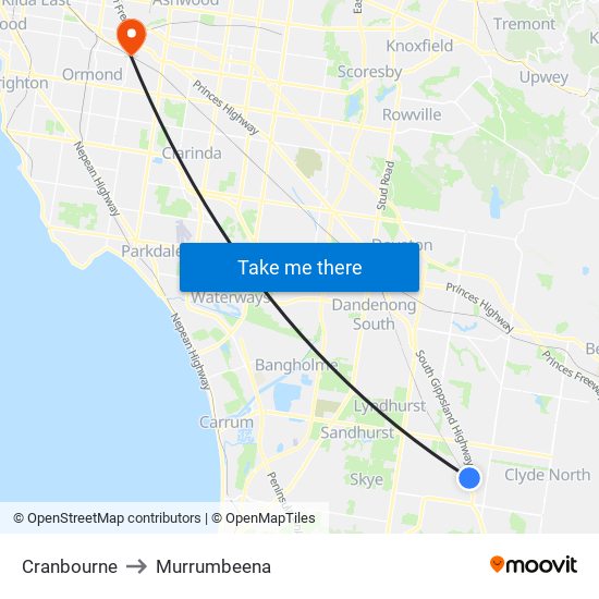 Cranbourne to Murrumbeena map