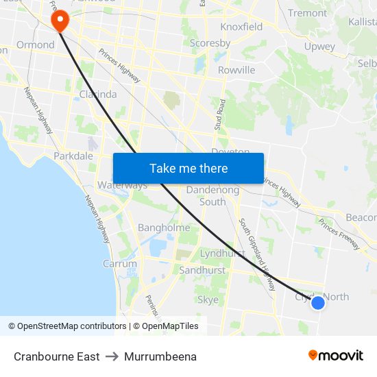 Cranbourne East to Murrumbeena map