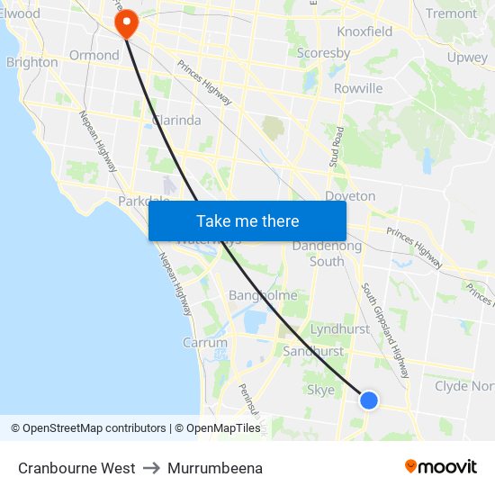 Cranbourne West to Murrumbeena map