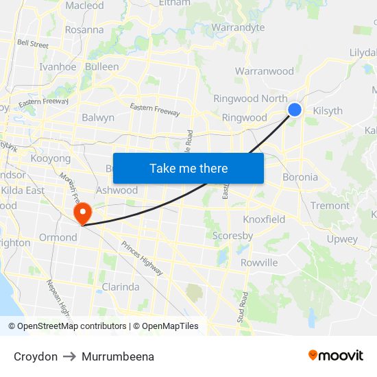 Croydon to Murrumbeena map