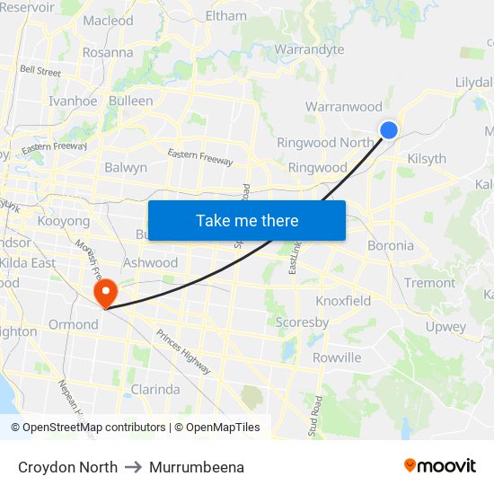 Croydon North to Murrumbeena map