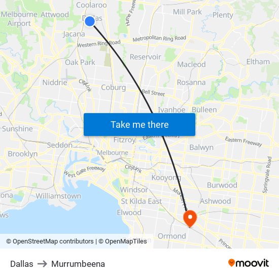 Dallas to Murrumbeena map