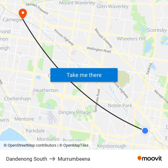 Dandenong South to Murrumbeena map