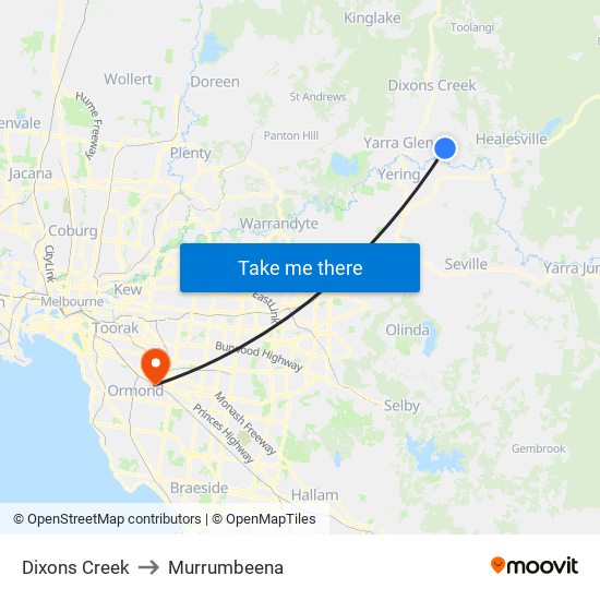 Dixons Creek to Murrumbeena map