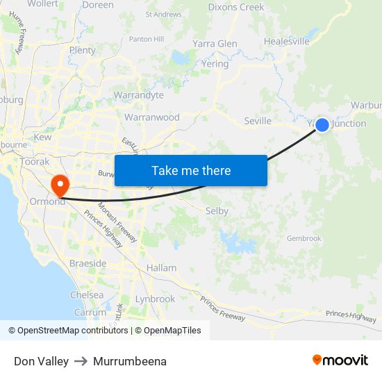 Don Valley to Murrumbeena map