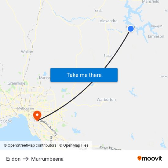 Eildon to Murrumbeena map