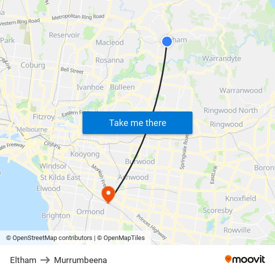 Eltham to Murrumbeena map