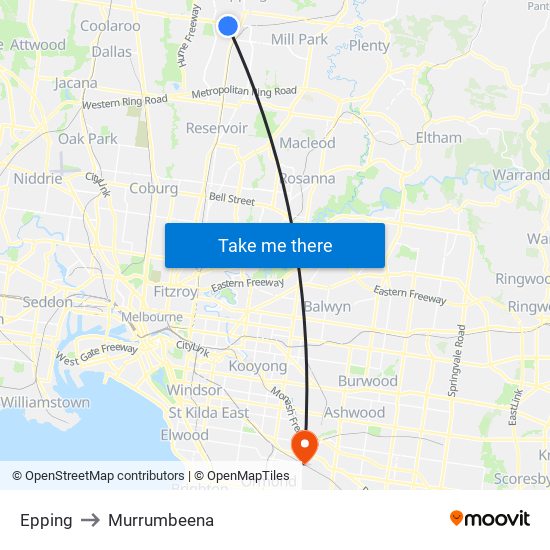 Epping to Murrumbeena map