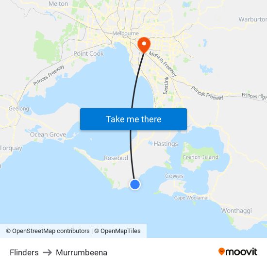 Flinders to Murrumbeena map